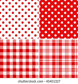 Set classical red-white seamless patterns (vector)