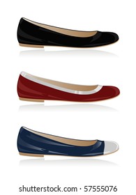 Set of classical women shoe, flat, ballerina. Vector-Illustration
