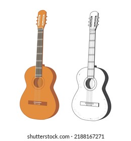 Set of classical wooden guitar. Vector illustration. Flat and retro style guitar Isolated on white background.