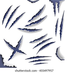 Set of claw scratches, isolated on white background, vector