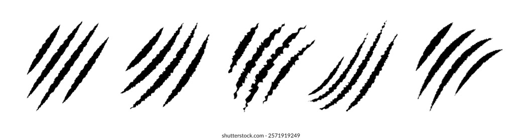 Set of claws animal scratch vector icons. Cat, tiger, monster scratches paw shapes