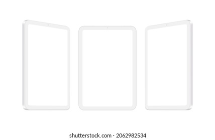 Set of Clay Tablet Computers Mockups Isolated on White Background. Vector Illustration