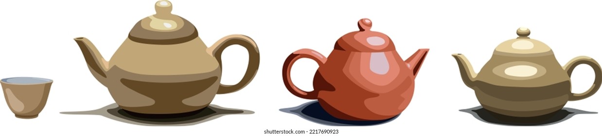 Set of clay teapots for brewing of the tea