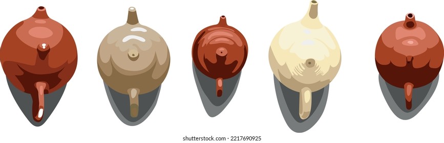 Set of clay teapots for brewing of the tea