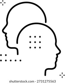 Eine Reihe von klaren, schwarzen Silhouetten menschlicher Köpfe mit Spiral- und Gittermotiven, die Achtsamkeit und psychologische Konzepte symbolisieren.