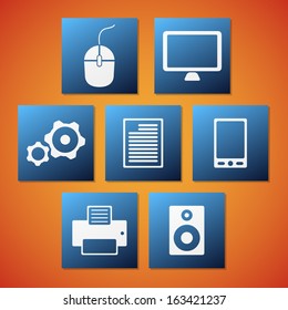 Set of clean blue vector symbol computer icons 
