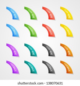 Set of clean color vector click here and feedback banners with shadows