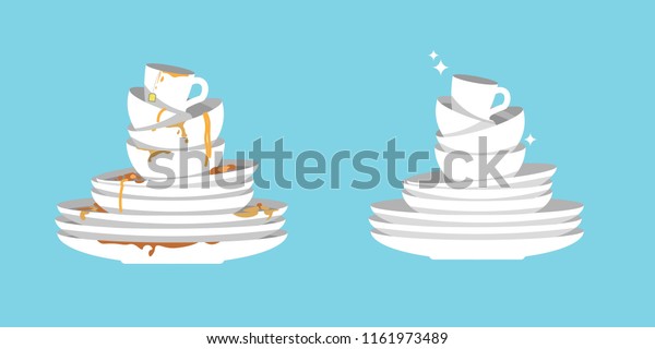 Set Clean Dirty Dishes Isolated On Stock Vector (Royalty Free) 1161973489