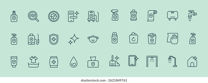 Set of Clean and Disinfect Icons Representing Hygiene and Safety in Modern Sanitation Practices for Health and Home Environment Use