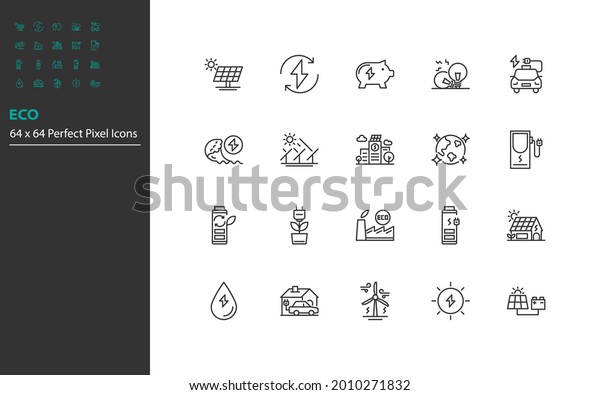 set of clean\
energy line icons, save the\
world