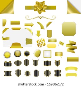 Set of clean gold vector blank isolated web elements, buttons, ribbons