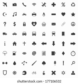 Set of clean gray flat web icons and glyphs
