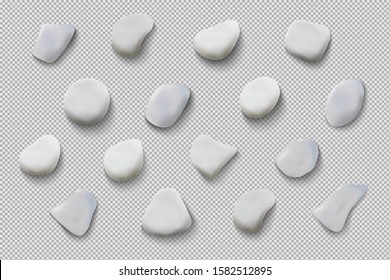 Set of clean gray, white pebbles stones of different shapes with shadow. 3d illustration design. Element of nature, mountains, rocks, caves, Spa, Object Decoration Minerals, boulder and cobble. Vector