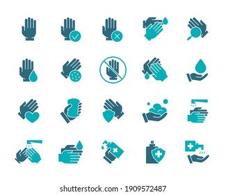 Set of clean hands colored icon. Healthy part of the free upper extremity, diseases of palm, diagnosis, treatment and more.