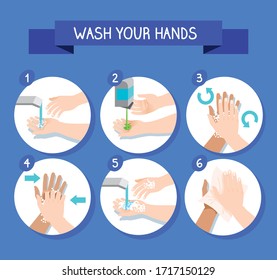 set of clean hands to coronavirus prevention and ribbon, vector illustration