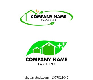 Set of Clean House logo designs with Nature leaf, Cleaning Service logo vector