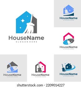 Set of Clean House logo designs concept. Cleaning Service logo vector template.