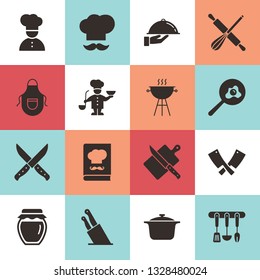 Set of clean icons featuring various kitchen utensils and cooking related objects isolated on white background.