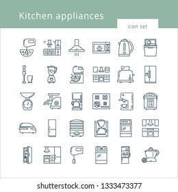 Set of clean icons featuring various kitchen utensils and cooking related objects isolated on white background.