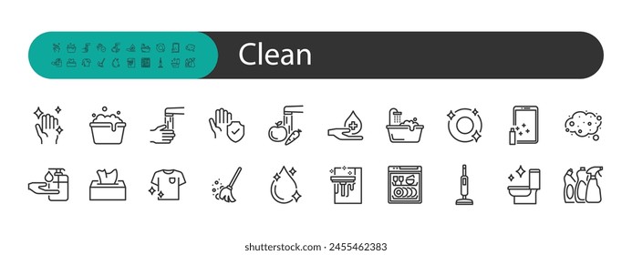 set of clean icons, hygiene, cleaning, housework