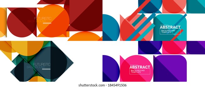 Set of clean minimal geometric abstract backgrounds with triangles and circles. Vector illustration for covers, banners, flyers and posters and other designs