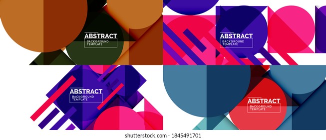 Conjunto de fondos abstractos geométricos mínimos limpios con triángulos y círculos. Ilustración vectorial para cubiertas, pancartas, volantes y carteles y otros diseños