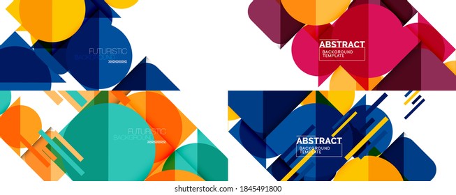 Set of clean minimal geometric abstract backgrounds with triangles and circles. Vector illustration for covers, banners, flyers and posters and other designs
