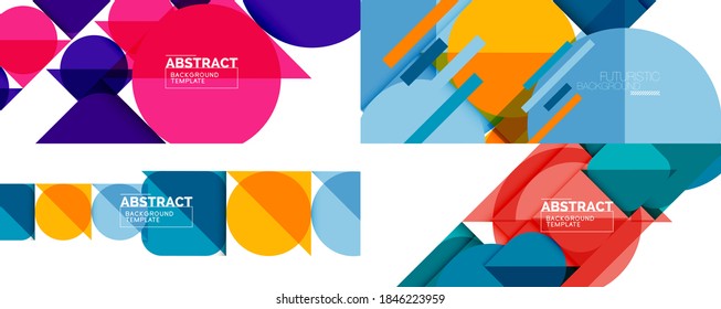 Set of clean minimal geometric abstract backgrounds with triangles and circles. Vector illustration for covers, banners, flyers and posters and other designs