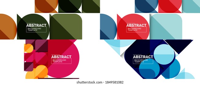 Satz von sauberen minimalen geometrischen abstrakten Hintergründen mit Dreiecken und Kreisen. Vektorgrafik für Cover, Banner, Flyer und Poster und andere Designs