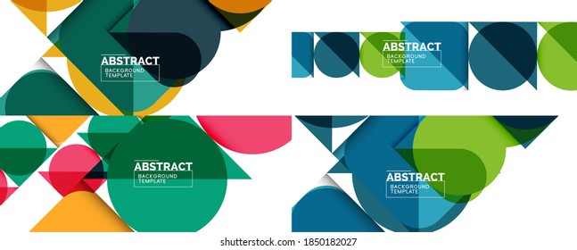 Set of clean minimal geometric abstract backgrounds with triangles and circles. Vector illustration for covers, banners, flyers and posters and other designs