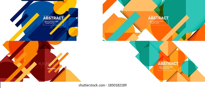 Set of clean minimal geometric abstract backgrounds with triangles and circles. Vector illustration for covers, banners, flyers and posters and other designs