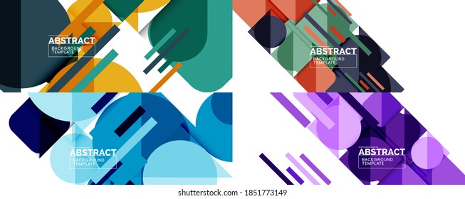 Set of clean minimal geometric abstract backgrounds with triangles and circles. Vector illustration for covers, banners, flyers and posters and other designs