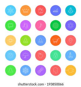 Set of clean and minimal round vector icons. White contour
