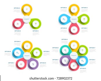 Set of clean minimalistic business step process chart infographics with step circles. Company presentation slide template. Modern vector info graphic layout design.