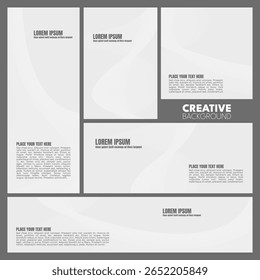 Conjunto de fondos abstractos limpios y modernos en gris y blanco con sutiles líneas onduladas y texto de marcador de posición para Plantillas de diseño, ideal para Anuncios de Web, encabezados o diseños de documentos.