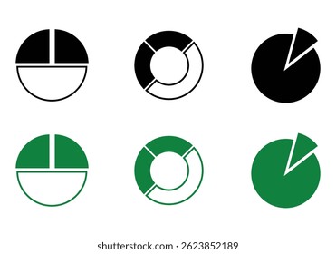 A set of clean, modern pie chart icons perfect for infographics, reports, UI UX, and dashboards. Fully scalable and customizable for digital or print use. Ideal for data visualization.
