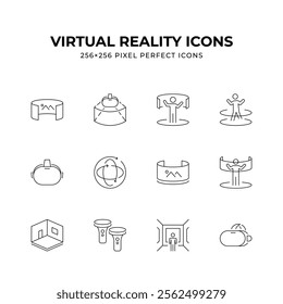 A set of clean modern virtual reality icons. Perfect for websites apps and presentations related to VR technology gaming or the metaverse. Includes various VR elements and devices