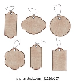 The set of clean old paper labels for the prices or discounts of the six different shapes in your design in a vintage and grunge style. Vector illustration