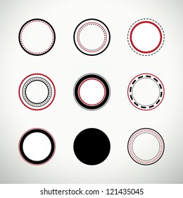 Set of clean round quality stamps in black and red