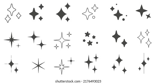 Set of Clean shining icons. Sparkle Sign. Star icons. Twinkling stars. Sparkles, shining burst. sparkle silhouette. Star emojis. Twinkle star shapes vector design. Bright firework, decoration twinkle.