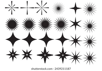 Set of Clean shining icons. Sparkle Sign. Star icons. Twinkling stars. Sparkles, shining burst. sparkle silhouette. Star emojis. Twinkle star shapes vector
