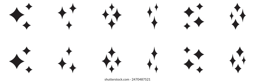 Set of Clean shining icons. Sparkle Sign. Flash symbol. Twinkle star shapes vector design.