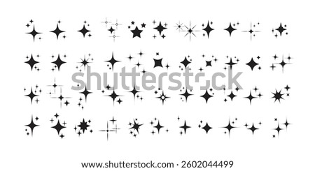 Set of Clean shining icons. Sparkle Sign. Flash symbol. Twinkle star shapes vector design. Set of Star Shapes. Christmas stars icons.