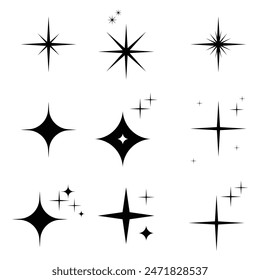 Set of clean shining icons. twinkle star shapes. shine icon isolated. sparkle sign. flash symbol