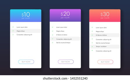 Set of clean simple business plans vector design. Ui ux banners for web app. Business plans colums. Price list with tarriffs.