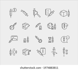 Set of clean and simple icons, corona symbols, vaccination, easy to use, Editable Stroke.