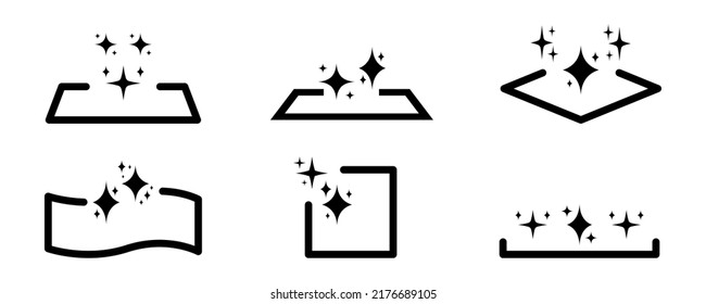 Set of clean surface vector icons. Cleanliness, sparkle and shiny surface. Clean symbol.