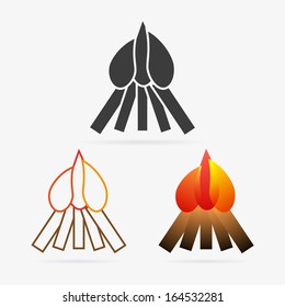 Set of clean vector color and gray fire symbol icons