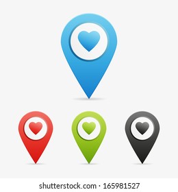 Set of clean vector color heart symbol icon pointers