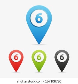Set of clean vector color letter and number symbol icon pointers, 6